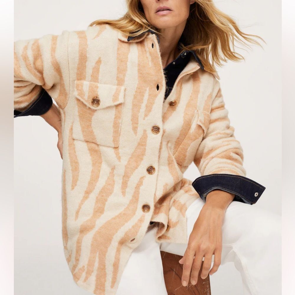 Mango Animal Print Soft stretchy button Cardigan Size US S